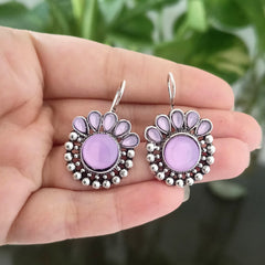 Light Purple Color Big & Small Stone Oxidised Silver Earrings