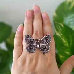 Butterfly Trendy Silver Oxidised Adjustable Finger Ring