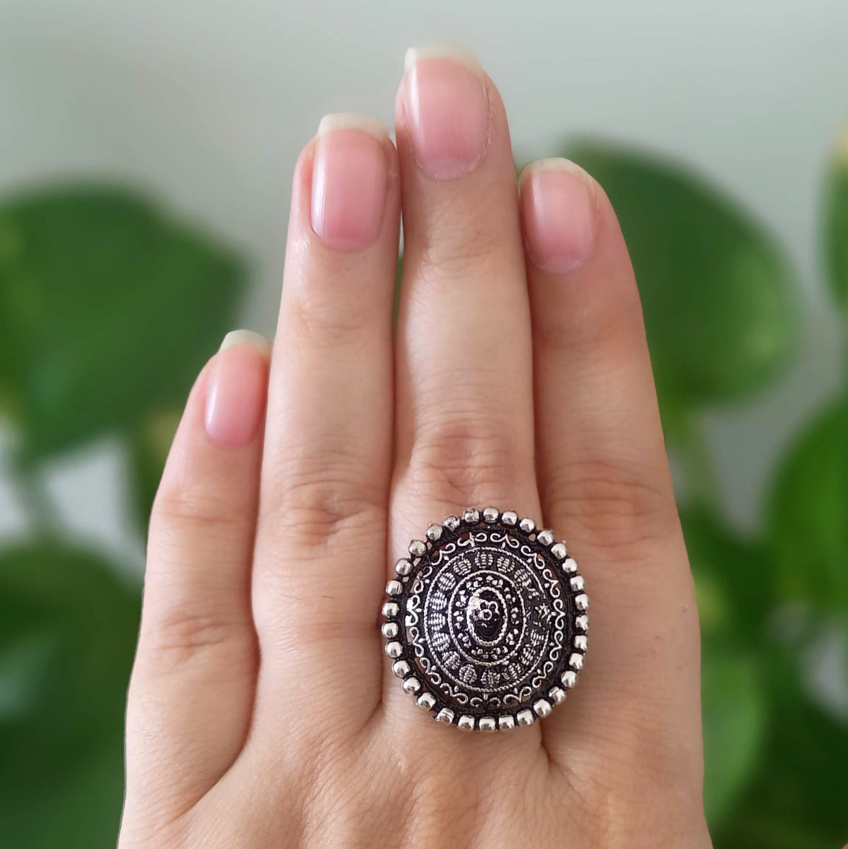 Bollywood Style Trendy Silver Oxidised Adjustable Finger Ring