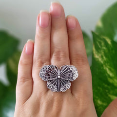 Beautiful Butterfly Trendy Silver Oxidised Adjustable Finger Ring