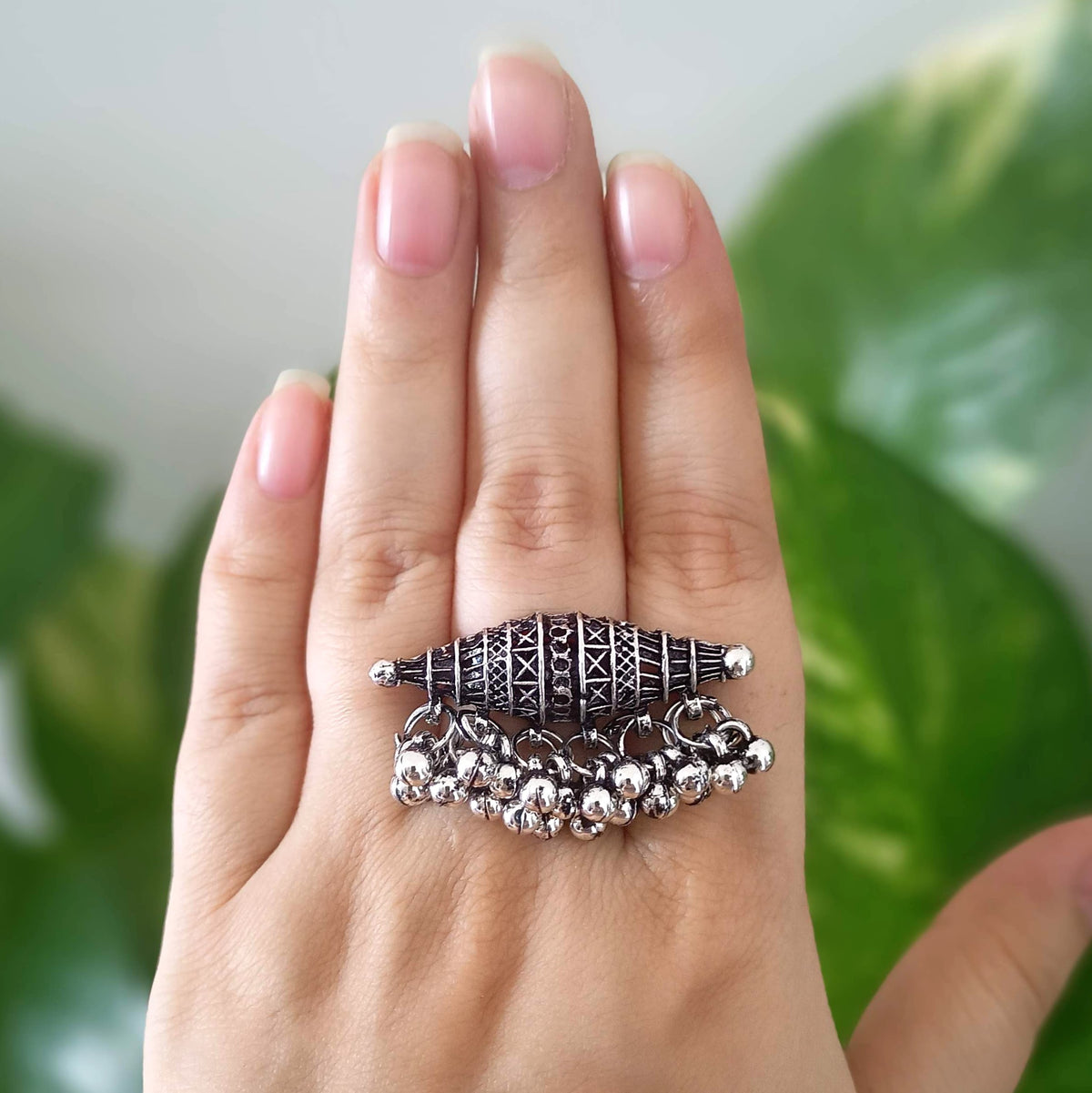 Banjara Style Trendy Silver Oxidised Adjustable Finger Ring