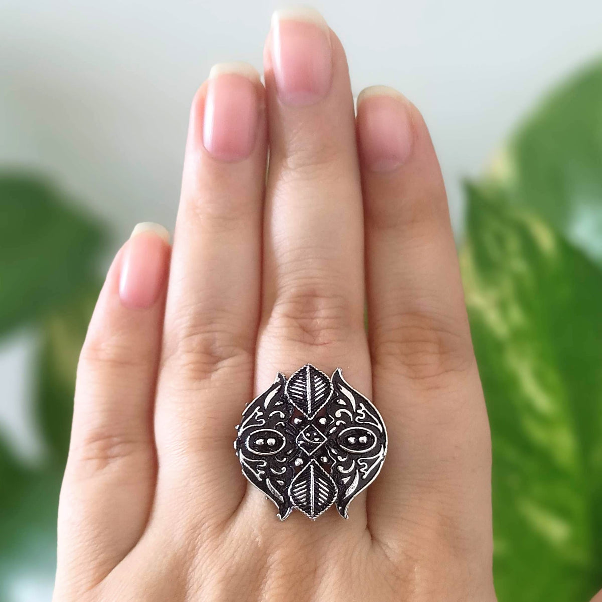 Unique Design Trendy Silver Oxidised Adjustable Finger Ring