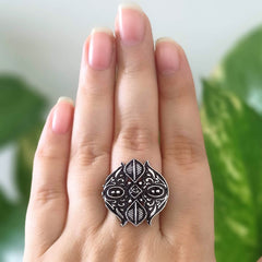 Unique Design Trendy Silver Oxidised Adjustable Finger Ring