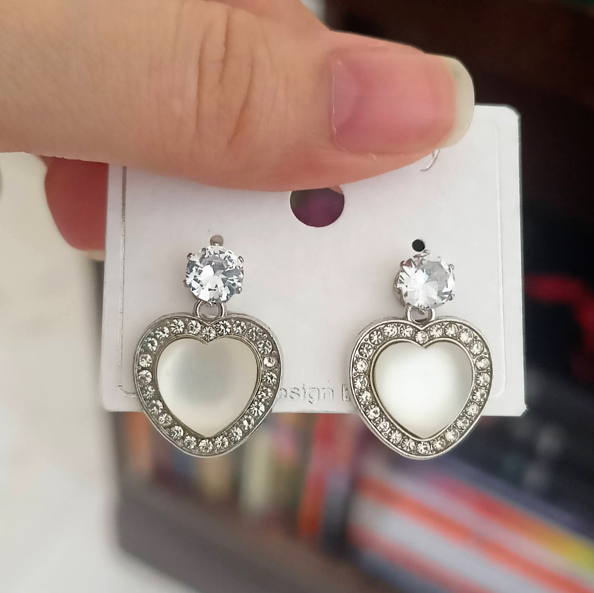 Heart Design Stone Studded Fashion Korean Earrings