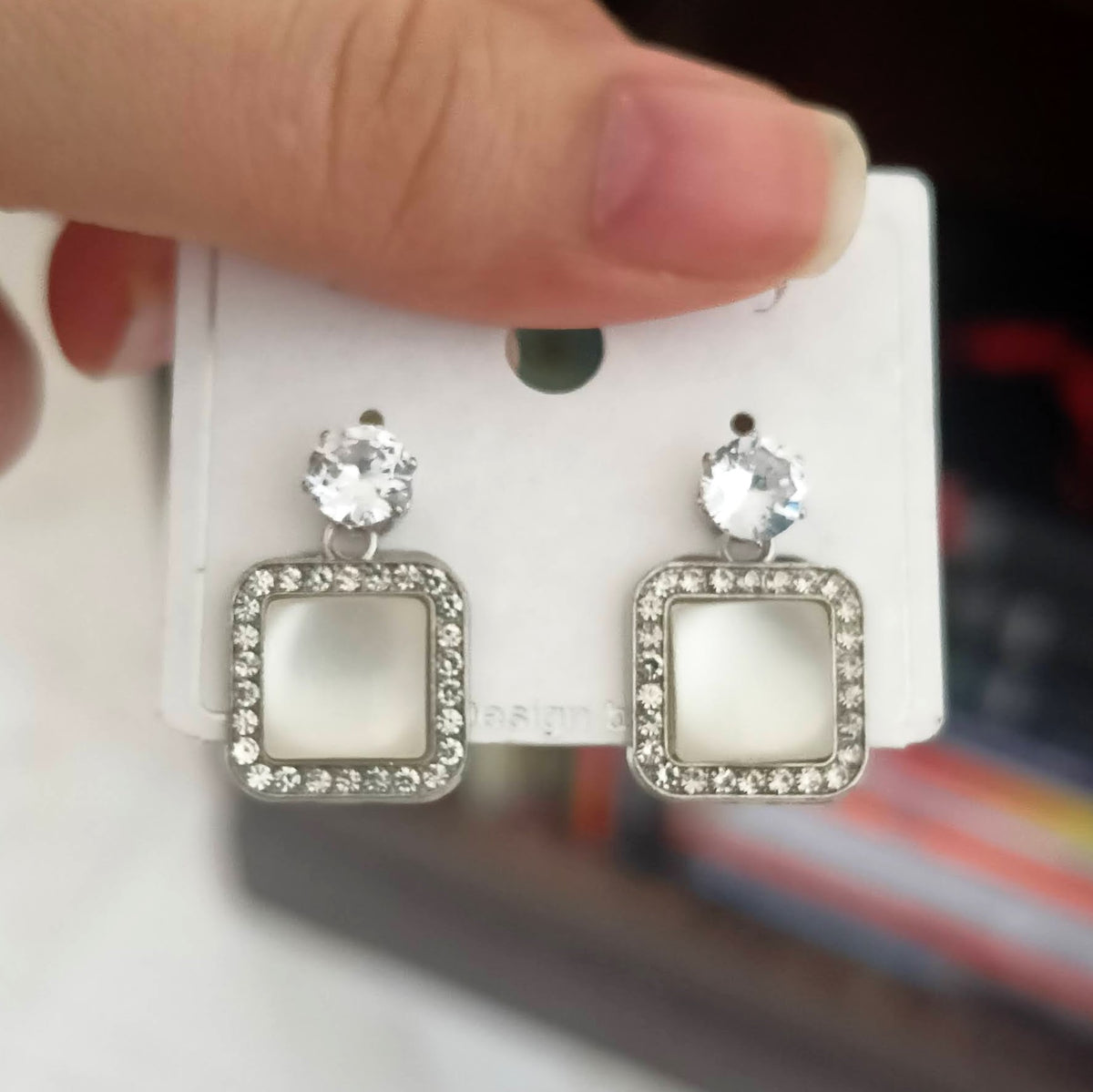 Square Design Stone Studded Fashion Korean Earrings