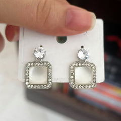 Square Design Stone Studded Fashion Korean Earrings
