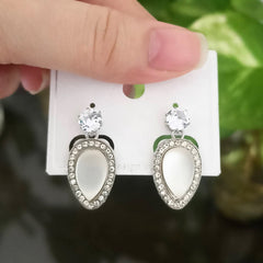 Leaf Design Stone Studded Fashion Korean Earrings