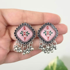Square Gorgeous Design Sticker Studs Oxidised Silver Earrings