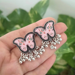 Butterfly Pink Color Gorgeous Oxidised Silver Earrings