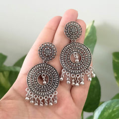 Trending Round Shape Oxidised Silver Earrings