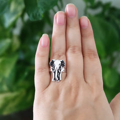 Elephant Trendy Silver Oxidised Adjustable Finger Ring