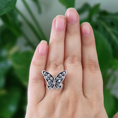 Butterfly Trendy Silver Oxidised Adjustable Finger Ring