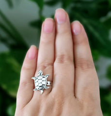 Tortoise Trendy Silver Oxidised Adjustable Finger Ring