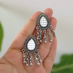 Water Drop Shape Mirror Studs Oxidised Silver Earrings