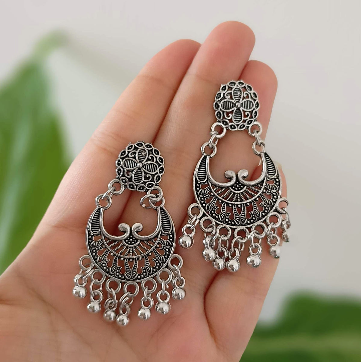 Trending Chandbali Style Oxidised Silver Earrings