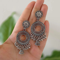Bollywood Style Drop Jhumka Oxidised Silver Ethnic Earrings