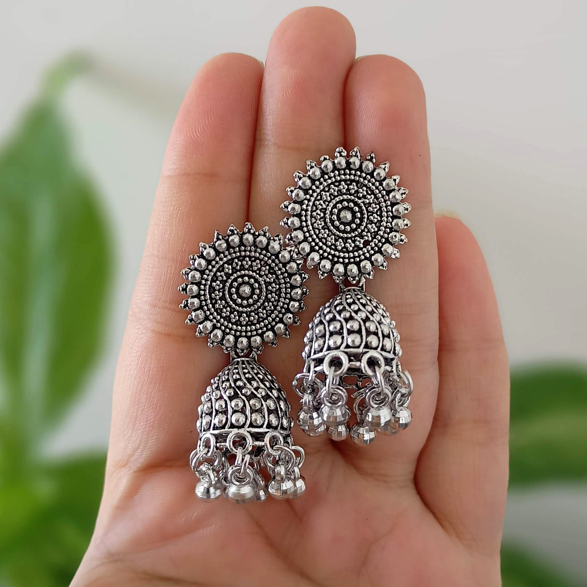 Gorgeous Jhumka Oxidised Silver Ethnic Earrings