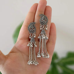 Drop Chains & Jhumka Oxidised Silver Ethnic Earrings