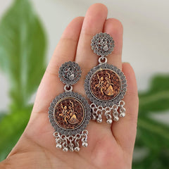 Dancing Couple Oxidised Silver & Golden Ethnic Earrings
