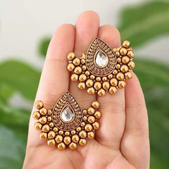 Tikka Shape Stone Studded Studs Oxidised Golden Ethnic Earrings