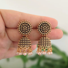 Detailed Jhumka Oxidised Golden Ethnic Earrings