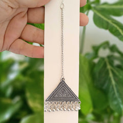Triangle Shape Silver Oxidised Ethnic Maangtikka