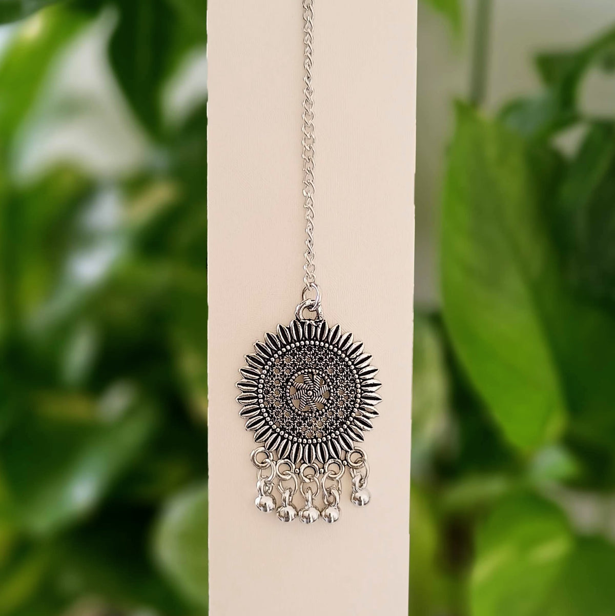 Round Shape Silver Oxidised Ethnic Maangtikka
