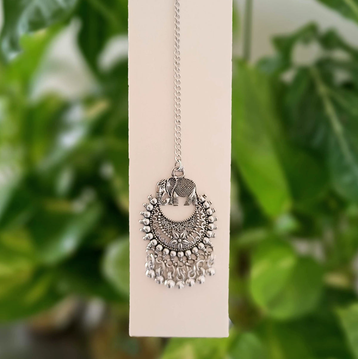 Elephant Design Silver Oxidised Ethnic Maangtikka