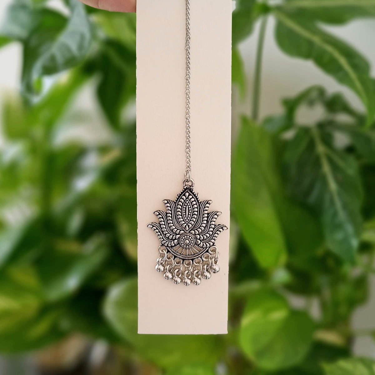Lotus Design Silver Oxidised Ethnic Maangtikka