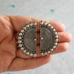 Half Moon Trending Studs Oxidised Silver Ethnic Earrings