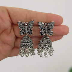 Butterfly Jhumka Oxidised Silver Festive Earrings