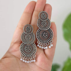 Beautiful Oxidised Silver Festive Earrings