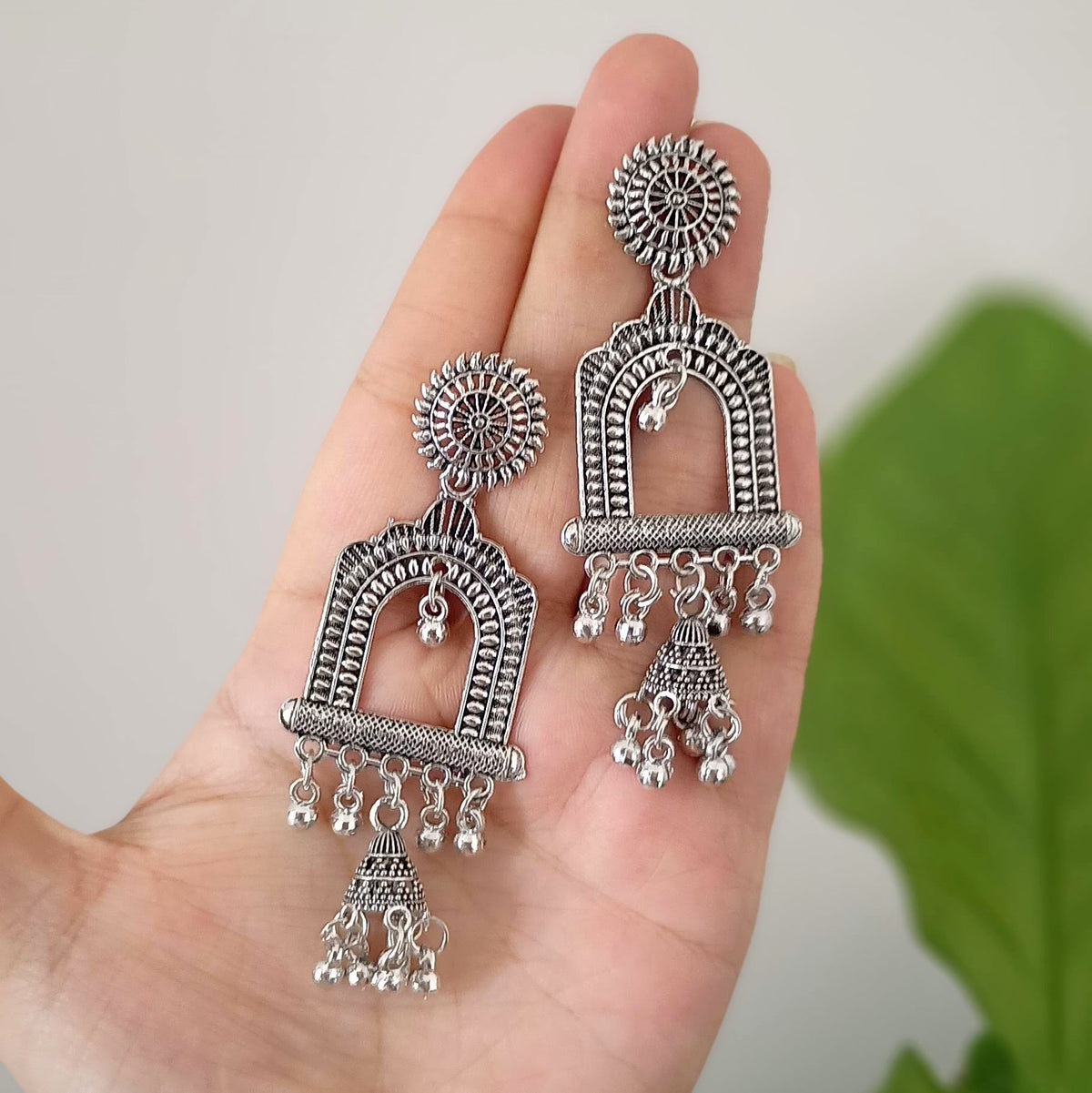 Unique Design Jhumka Oxidised Silver Festive Earrings