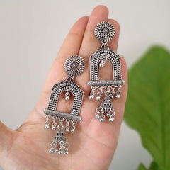 Unique Design Jhumka Oxidised Silver Festive Earrings