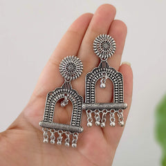 Door Design Oxidised Silver Festive Earrings