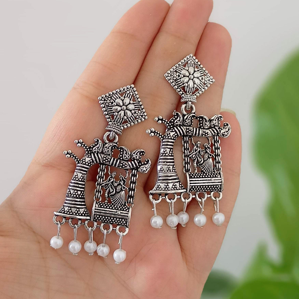 Dancing Couple Oxidised Silver Festive Earrings