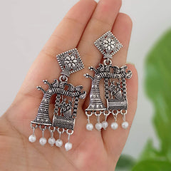 Dancing Couple Oxidised Silver Festive Earrings