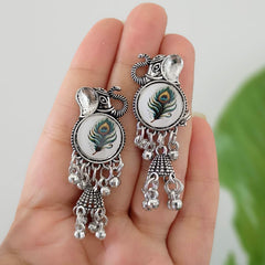 Morpankh Sticker Elephant Oxidised Silver Festive Earrings