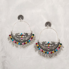 Beautiful Chaandbali Trendy Multicolor Stone Silver Oxidised Earrings