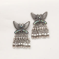Butterfly Rainbow Stone Drop Beads Trendy Silver Oxidised Earrings