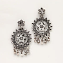 Star Shape Mirror Trendy Silver Oxidised Earrings