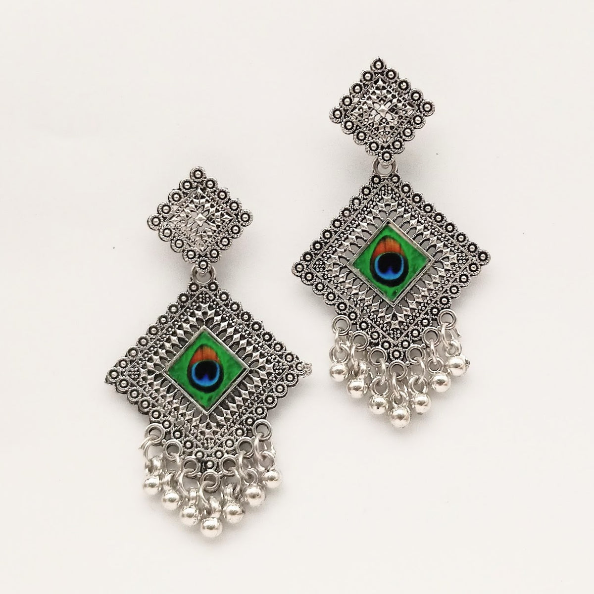 Peacock Design Ethnic Trendy Silver Oxidised Earrings