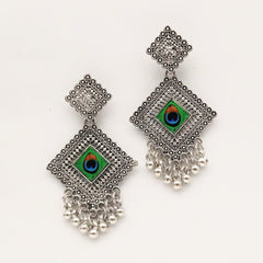 Peacock Design Ethnic Trendy Silver Oxidised Earrings