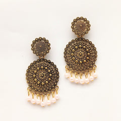 Round Design Floral Ethnic Trendy Golden Oxidised Earrings