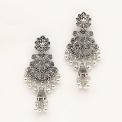 Triple Layer Peacock Jhumka Ethnic Trendy Silver Oxidised Earrings