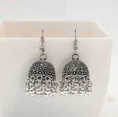 Round Design Engraved Jhumka Ethnic Trendy Silver Oxidised Earrings