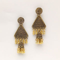 Triangle Shape Drop Jhumka Ethnic Trendy Golden Oxidised Earrings