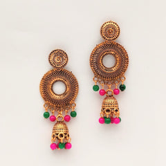 Multicolor Beads Round Design Ethnic Trendy Golden Oxidized Earrings