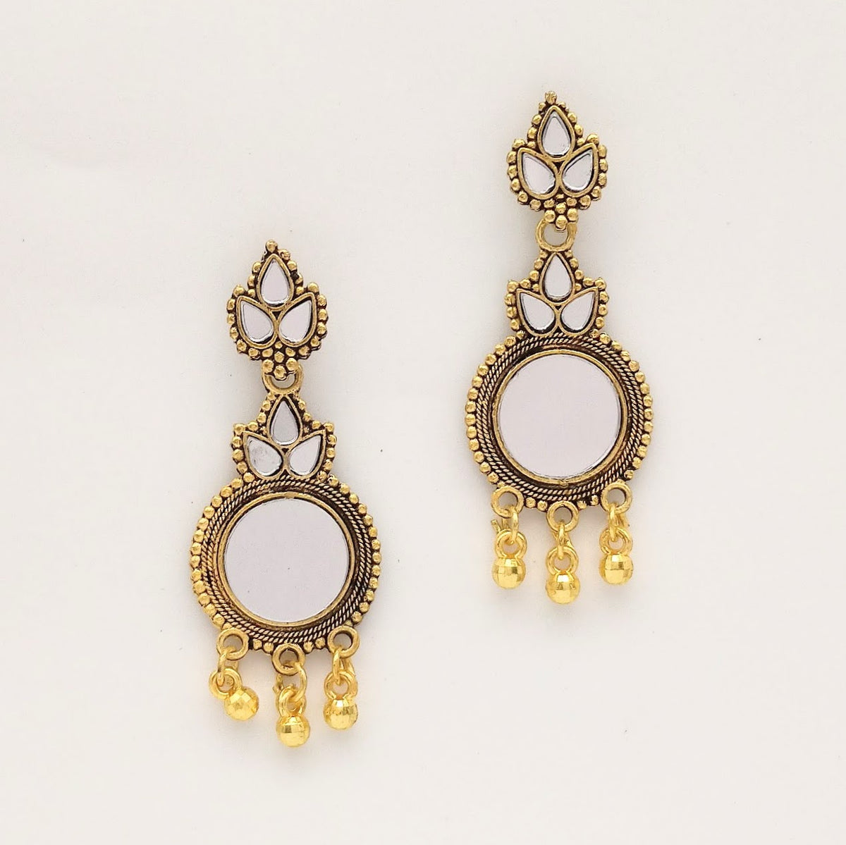 Mirror Engraved Ethnic Trendy Golden Oxidized Earrings