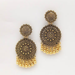 Round Ethnic Trendy Golden Oxidized Earrings